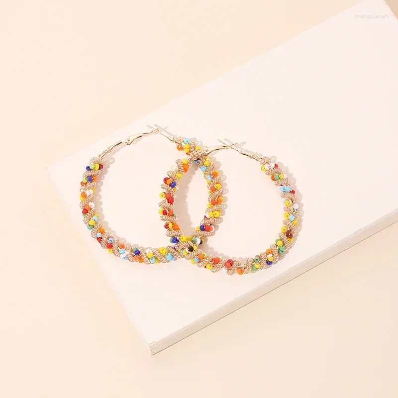 Dangle Earrings 2024 Fashion Round Circle Big Hoop Colorful Beads Delicate Girl Party Jewelry