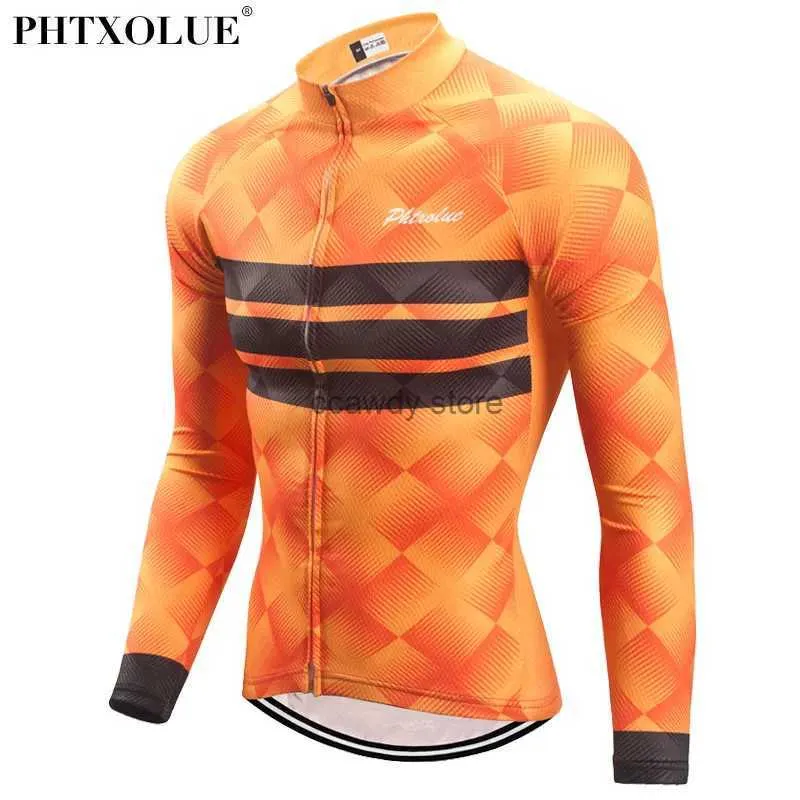 Men's T-Shirts Phtxolue Autumn Winter Thermal Long Seve Cycling Jersey Men Blue Orange Mtb Bike Bicyc Wear Cycling ClothingH24125