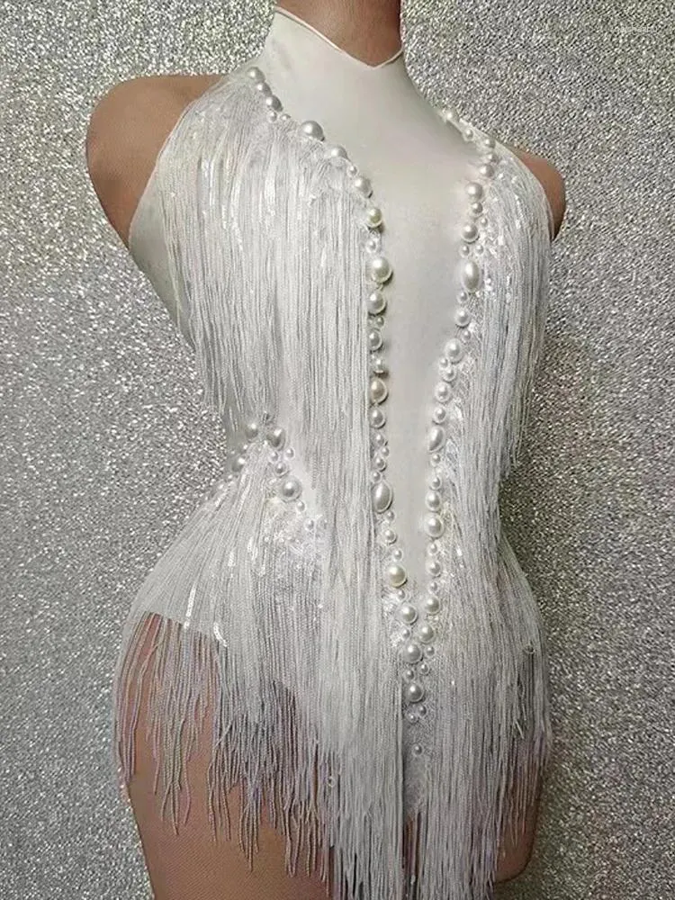 Stage Wear Rhinestones cekiny Tassel Leotard Women Night Club Strój piosenkarka Tancerz Kostium Seksowne urodziny Bodysuit