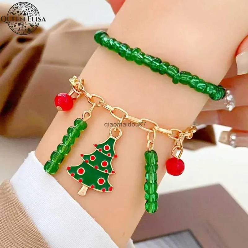 Chaîne Joyeux Noël Bracelet De Perles Ensemble De Mode Créative À La Main Coloré Perles De Riz Arbre De Noël Bracelet À Breloques Ornements À La Main L24