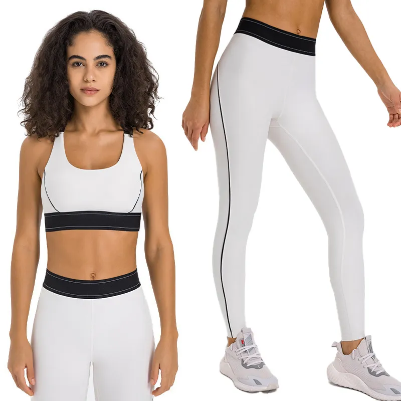 AL Yoga Suits Sports Bras Top+Pants Suit Up Bra Leggings Adjustable Straps  Medium Support Gym Vest High-rise Running Sweatpants Dance Pilates Muse