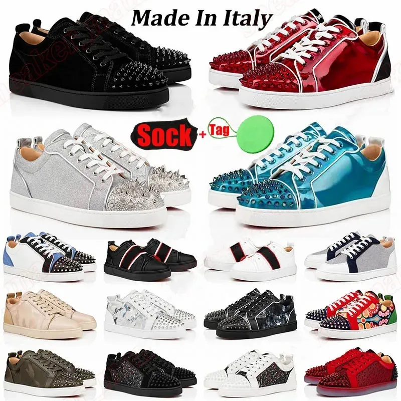 Ny lyxdesigner Sneakers Casual Shoes Loafers Red Bottoms Mens Shoes Plate-Forme Red Bottoms Women Svart Glitter Flat Trainers