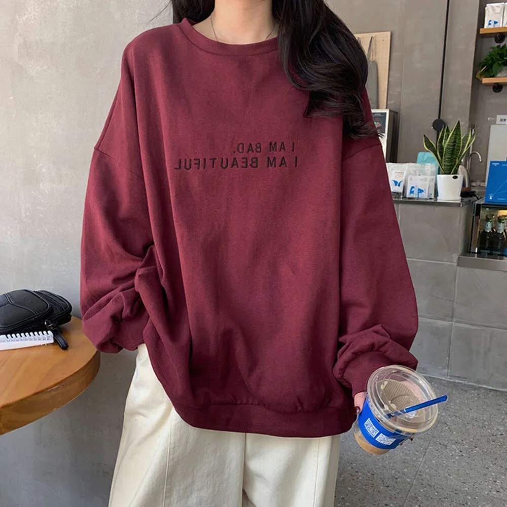 2023 Nueva versión coreana de otoño Estilo de Hong Kong Letra minimalista Top de estudiante Sudadera con capucha de manga larga suelta y delgada para comercio exterior de mujeres 574