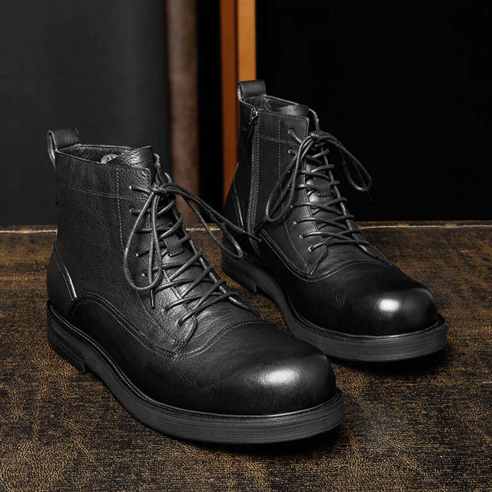 Retro heren zwarte laarzen echt leer ontwerper mode Britse trend handgemaakte enkel casual zakelijke schoenen man