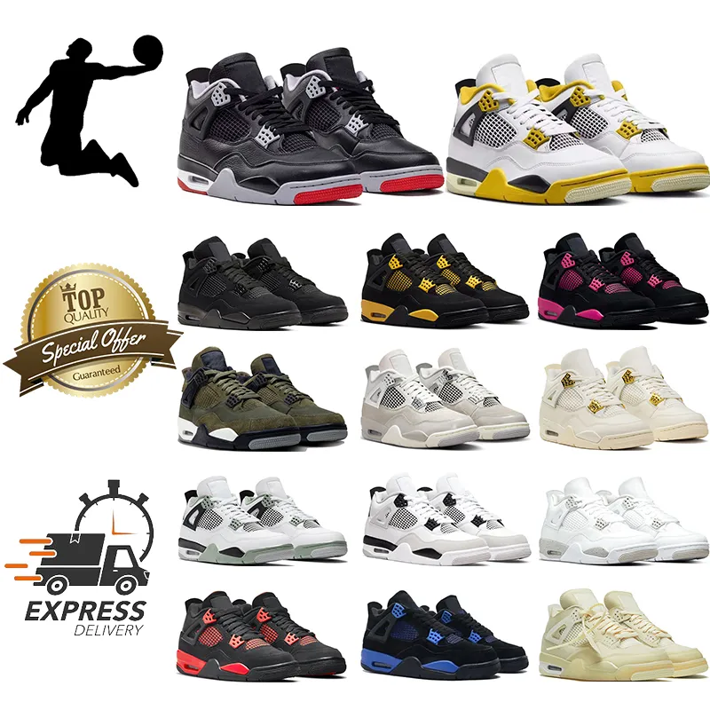 Frete grátis homens 4 sapatos de basquete 4s mulheres tênis militar preto gato vela criado reimaginado trovão vermelho médio oliva puro dinheiro jumpman 4 treinadores esportivos