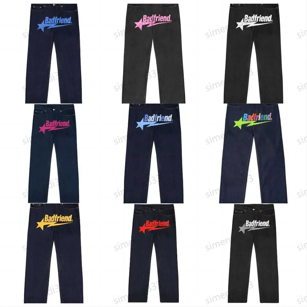 Designer Men's Jeans Y2k Hip Hop Badfriend Letter Printing Baggy Black Pants 2024 Harajuku Fashion Punk Rock Wide Foot Trousers Streetwear
