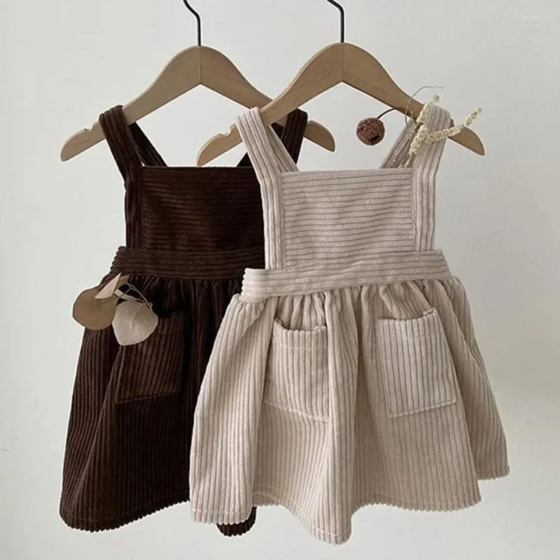 Robes de fille Robe de printemps en velours côtelé pour bébés filles, robe d'été à bretelles pour tout-petits