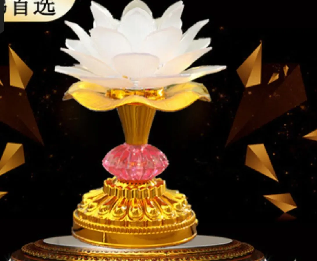 Lotus Flower Lights Buddha Bright Lamp LED Colorful Table Lamps 52 Buddhist Songs Buddha Music Machine Color Changing Temple Light