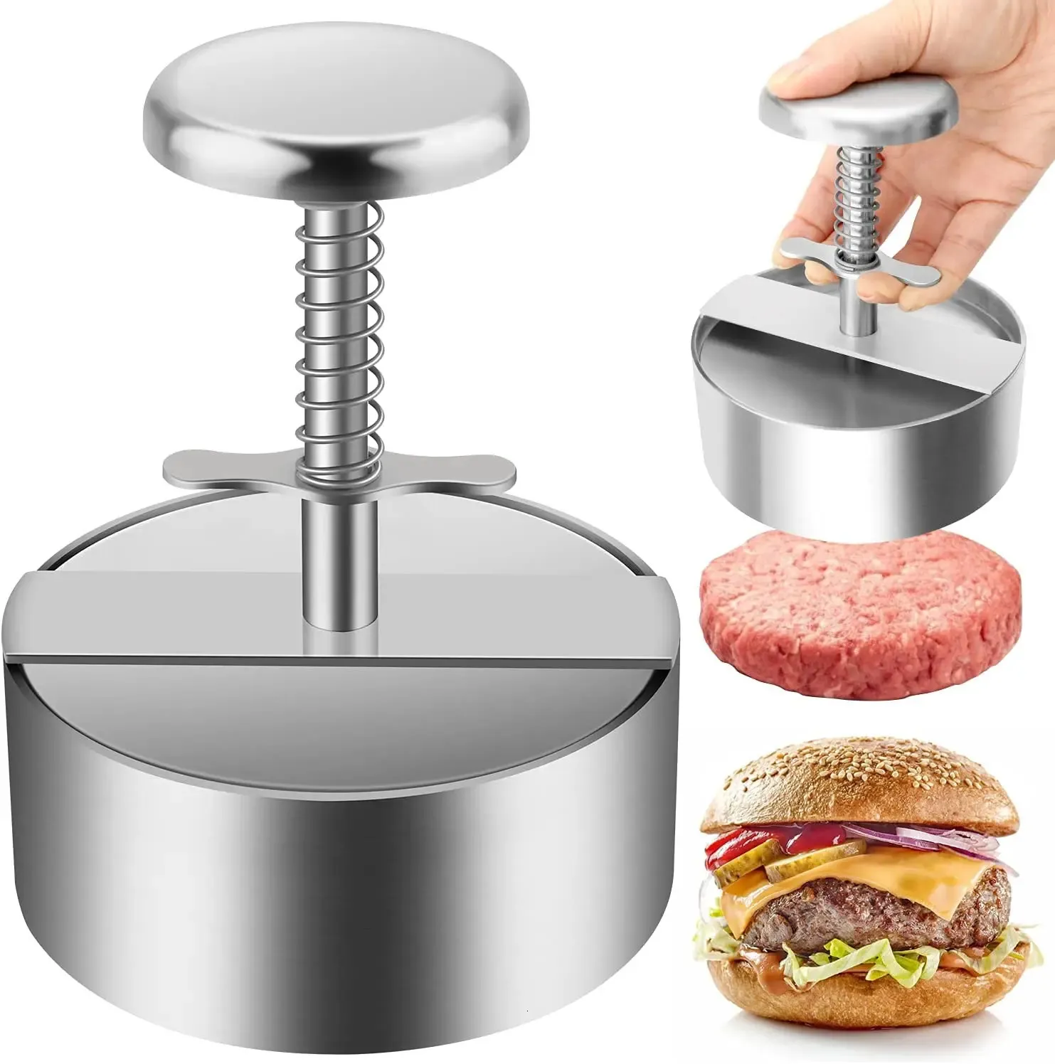 304 Edelstahl Hamburger Fleischpresse Burger Patty Maker Form Manuelle Kuchen Rindfleisch Schweinefleisch Reispresse Formen Grill Fleisch Werkzeug 240118