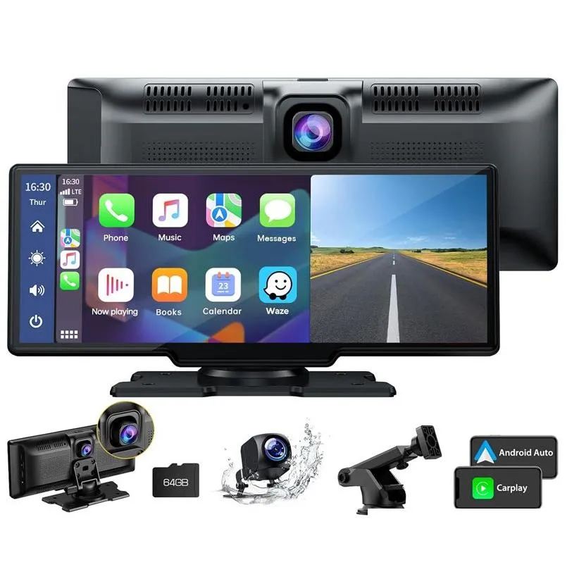 Car Video 10.26 Stereo Apple Carplay Android Con Dash Cam 2.5K 1080P Telecamera di backup Radio Bluetooth/Mirror Link/Mappe Navigazione/Voic Dhs7M