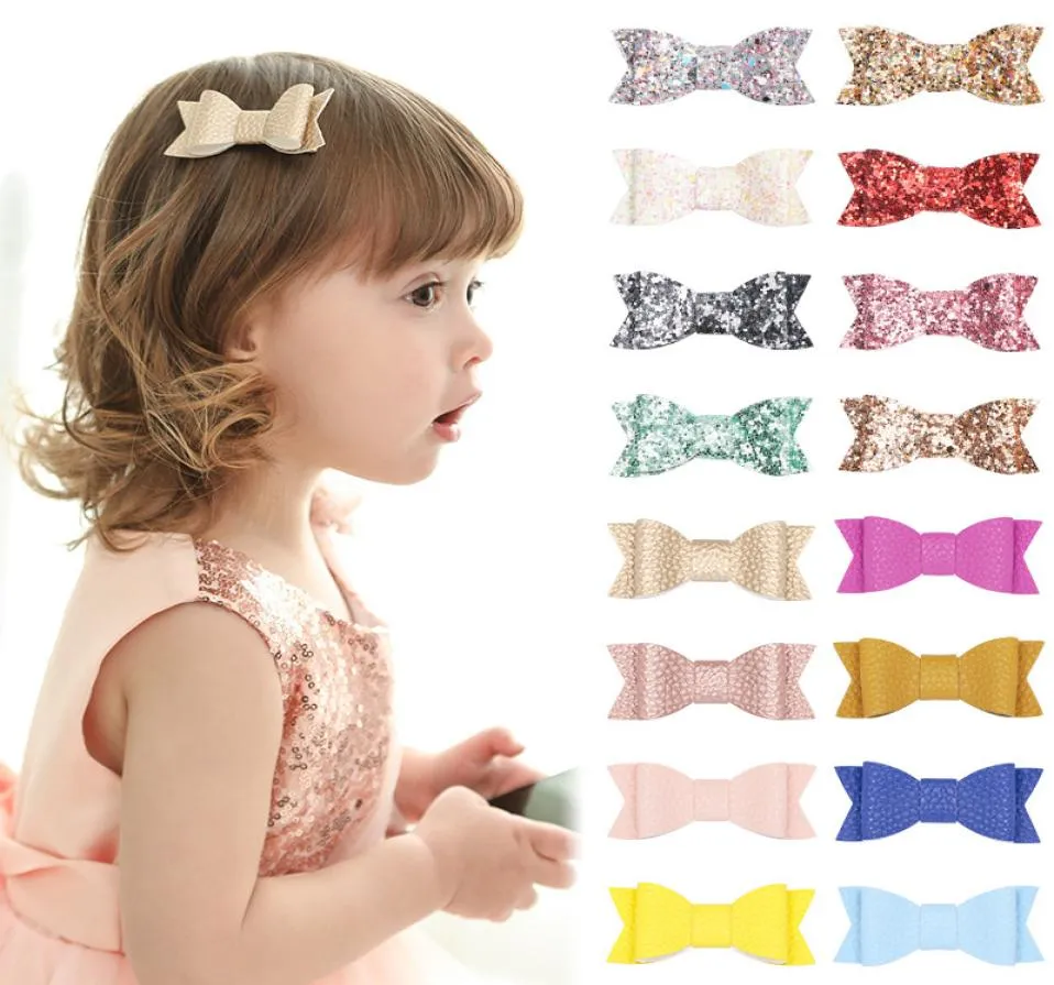 Kızlar Saçpins Deri Bow Barrettes Çocuklar Paillette Saç Klipler Sequin Büyük Bows Klip Butik Bowknot Saç Aksesuarları KFJ2137033249