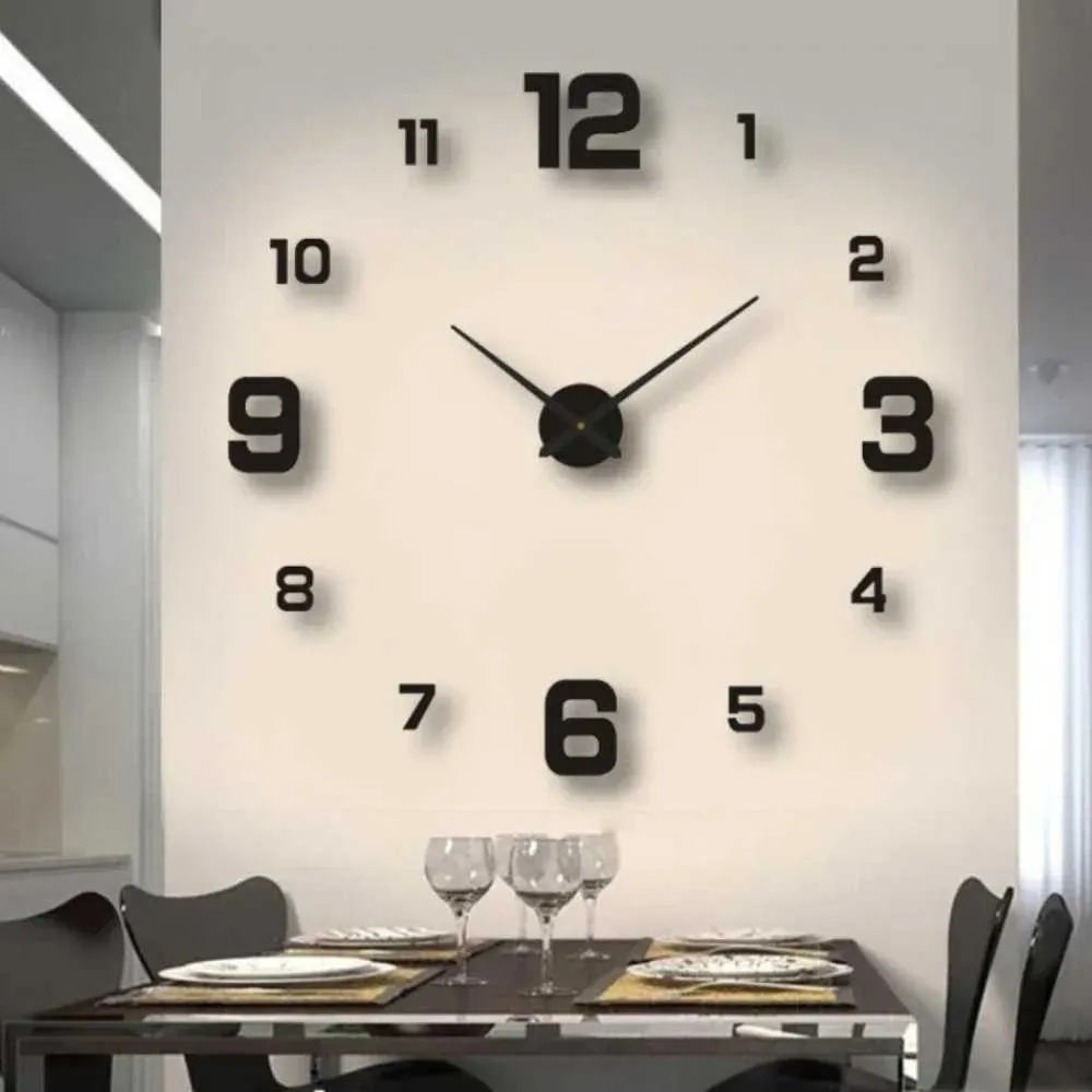 Horloges murales Simple Design moderne horloge numérique bricolage horloge murale silencieuse intérieur chambre décoration murale décor à la maison pas de poinçon autocollant mural Clock Clocks