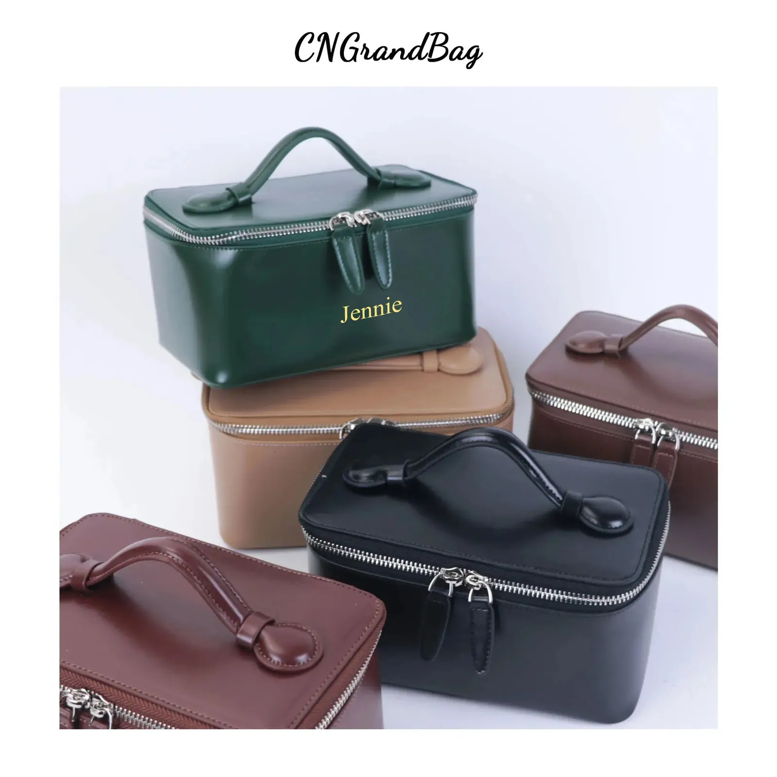 Customized Genuine Leather HandHeld Cosmetic Bag LargeCapacity Storage Wash Waterproof Stiff Travel Bath Box 240124