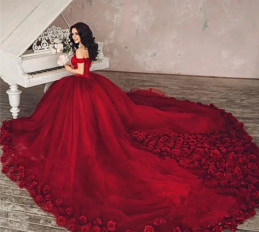 Floral 3D Wedding Dress Off Shoulder, Plus Size, Hand Made Luxury