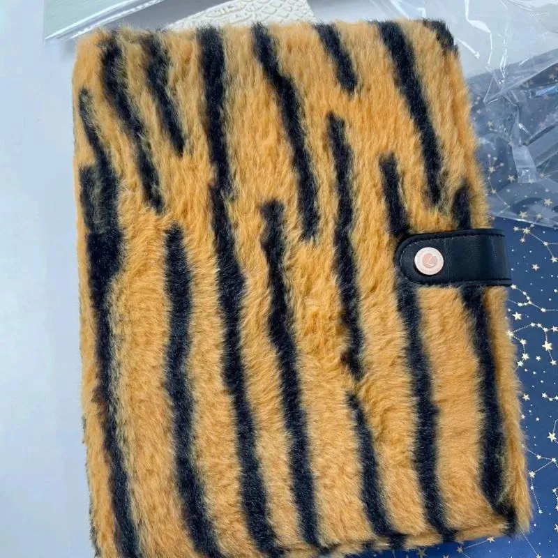 Lovedoki Tiger Stripes Plush A5 PU Leather Loose Leaf Journal Notebook Book Cover 6 Ring Binder Agenda Planner