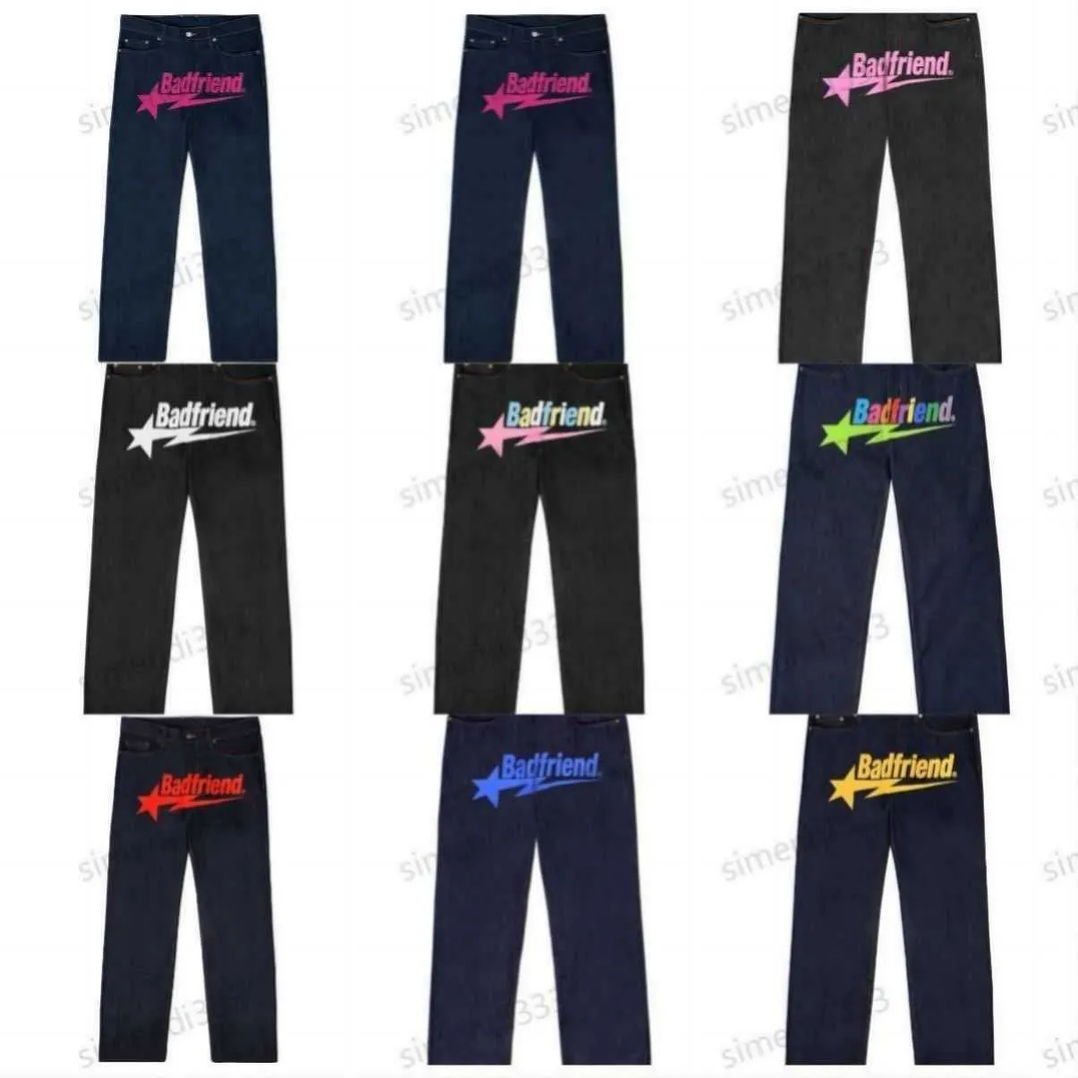2024 Designer Mens Jeans Y2K Jeans Badfriend Hip Hop Lettre Imprimé Pantalon Noir Hommes Femmes Mode Casual Rock Large Pied Baggy Pantalon Streetwear zdr4