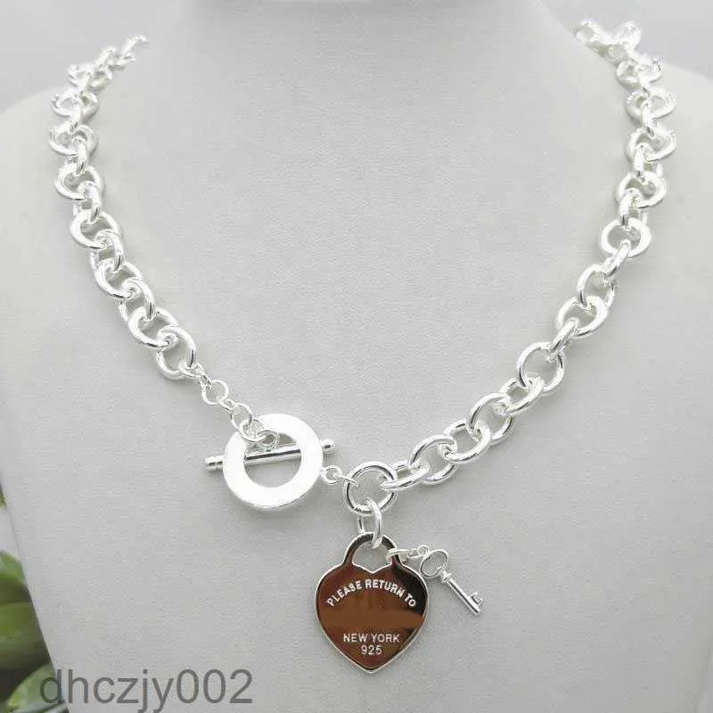 Classic Design Women's Silver Tf Style Necklace Pendant Chain S925 Sterling Silver Key Heart Love Egg Brand Charm Nec 4MQI HNJM