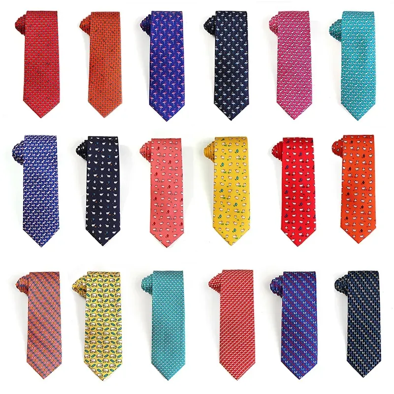 مجموعة ربطة عنق خصيص سميث أزياء الحيوانات المطبوعة 100 روابط حرير الأغنام الفراشة جرو الفيل الرجال مميزات الحرير الحرير