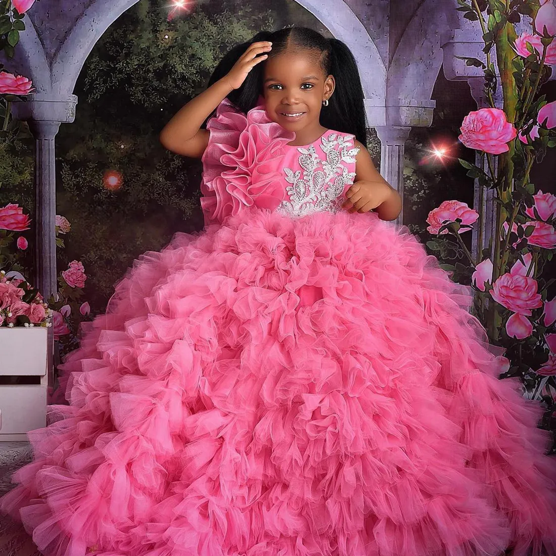 Little Kids Birthday Party Dresses Fuchsia Jewel Beaded Tulle Flower Girl Dresses For 1st Party F049 From Yestothedress 105.74 DHgate.Com