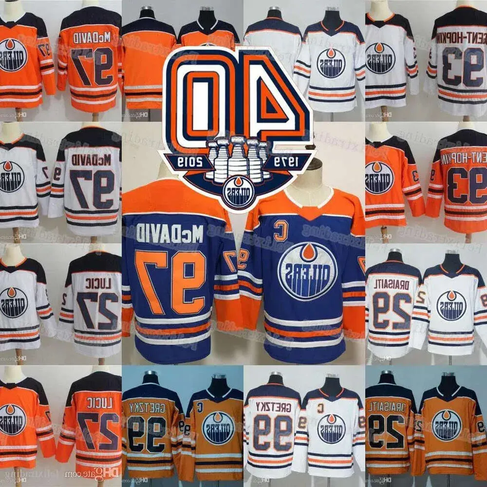 2018-19 Oilers d'Edmonton 40e patch 27 Milan Lucic 93 Ryan Nugent-Hopkins 97 Connor Mcdavid Wayne Gretzky Leon Draisaitl Cam Talbot Jer 62