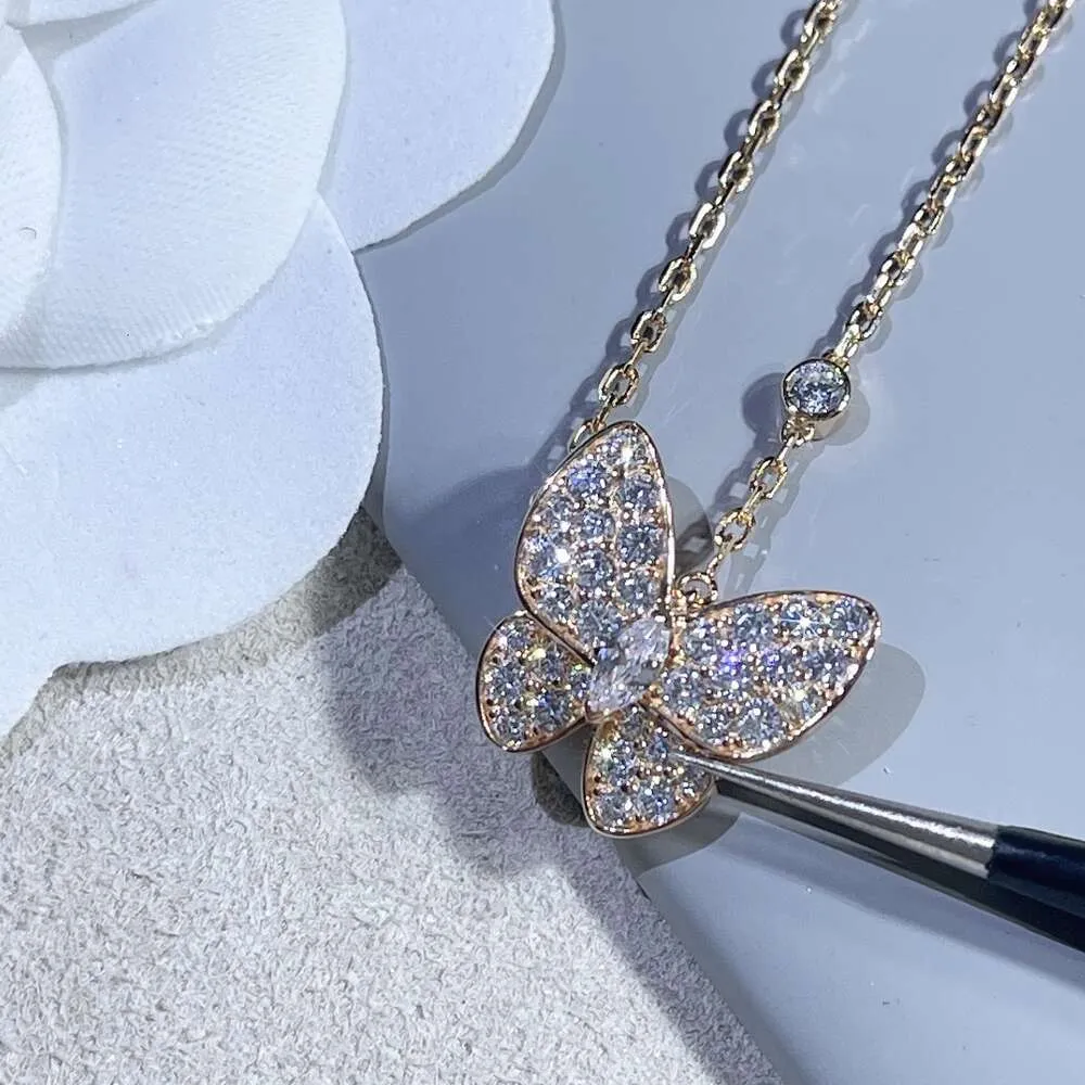 Designer Clover Jewelry Fanjia Sterling Silver Full Diamond White Beimu Butterfly Necklace Femal Board Full Sky Star Short Collar Chain Gift for Girl Friend Jewelry