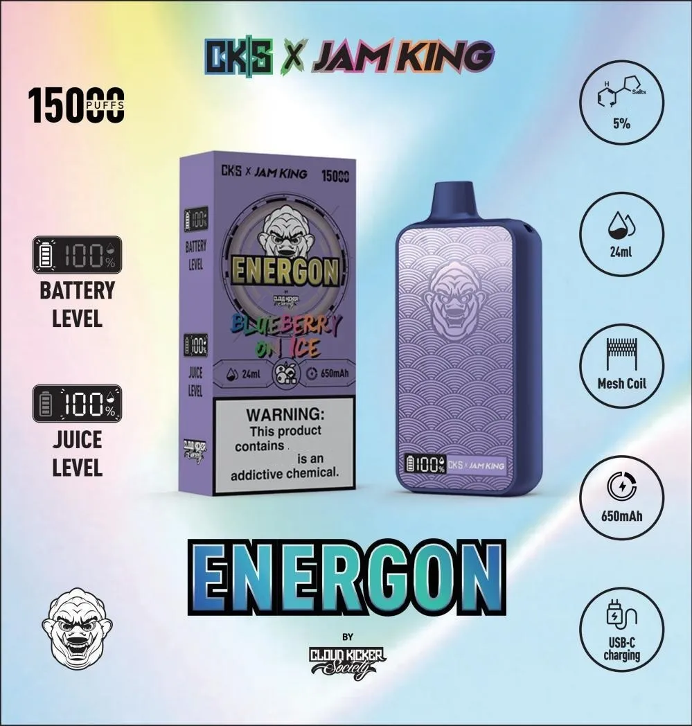 JAM KING CKS 15000 puff vape usa e getta vape all'ingrosso E sigaretta puff 18000 24ml 12 sapori Display a LED 2% 3% 5% Mesh Coil Penna batteria ricaricabile 650mah vaper