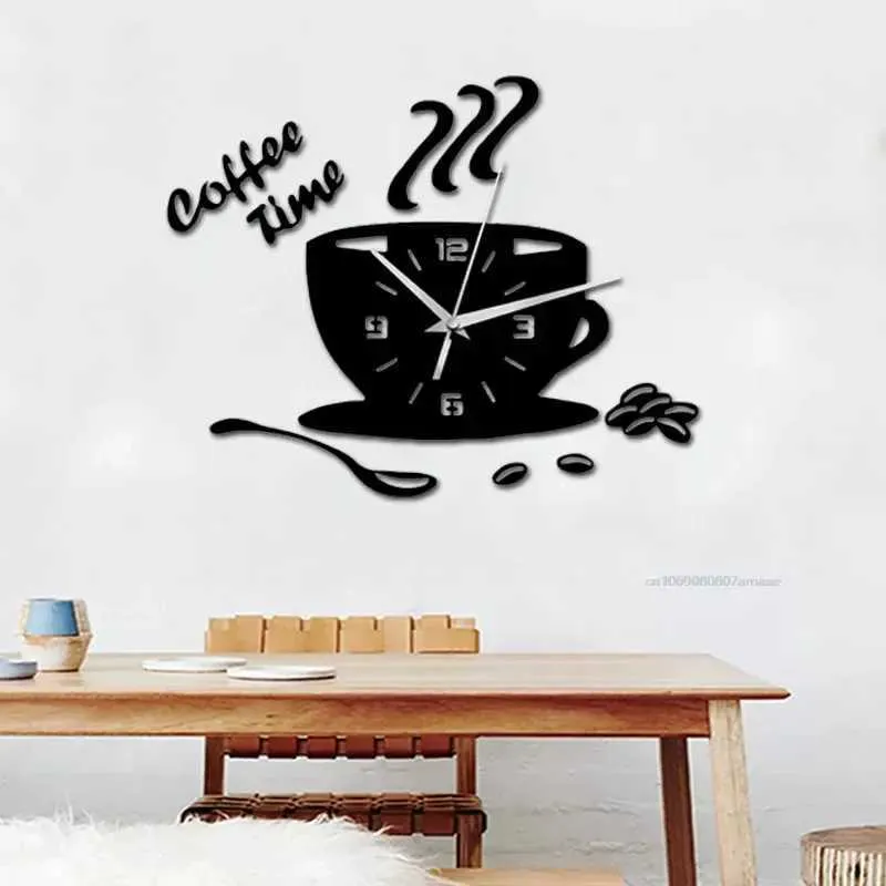 Horloges murales 3D acrylique bricolage horloge murale miroir horloges murales Simple maison numérique autocollant mural décoration muet tasse de café mur horloge à Quartz