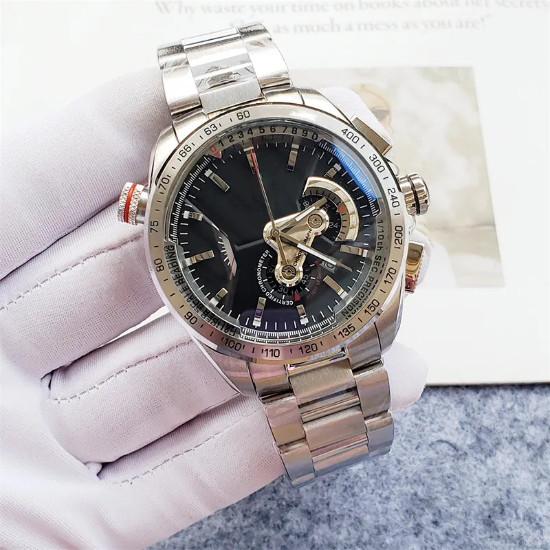 Luksusowy zegarek Mężczyźni 44 mm Multi Funkcjonalny Kwarc Ruch ze stali nierdzewnej gumka Projektant opaski ze stali nierdzewnej Automatyczne luminescencyjne Sapphire Men Watch