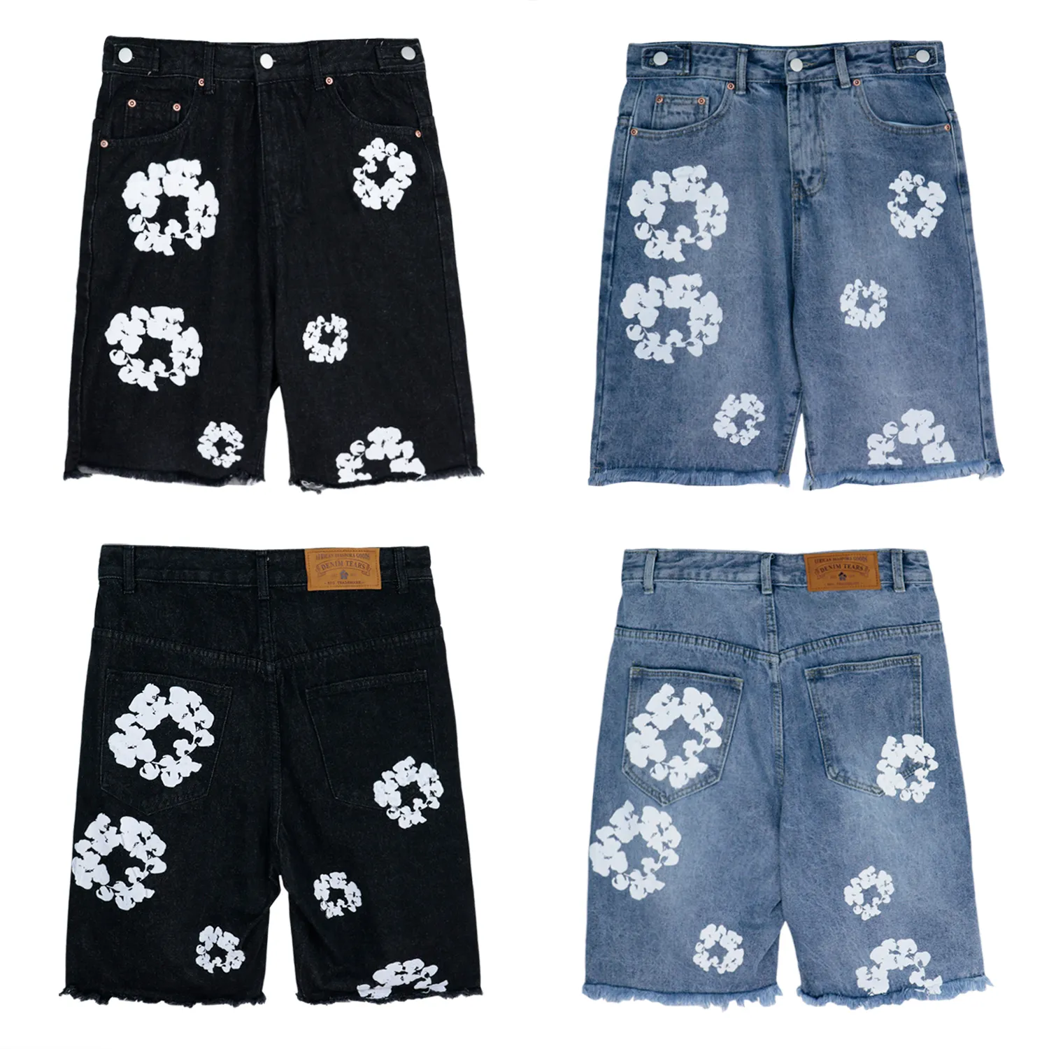 Men's Jeans Denim Shorts Designer Men White Wreaths Tassel Design Black Blue American Street Trend Shorts