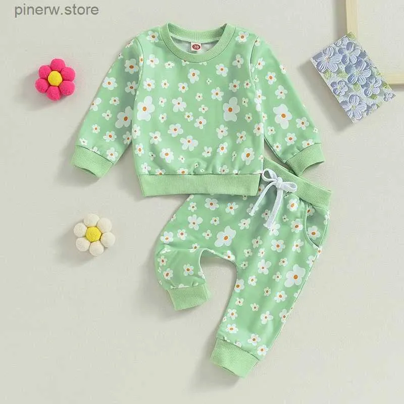 Conjuntos de ropa Lioraitiin 0-3 años Baby Girl 2 piezas Traje de otoño Estampado de flores Cuello redondo Sudaderas de manga larga Cintura elástica Pantalón largo