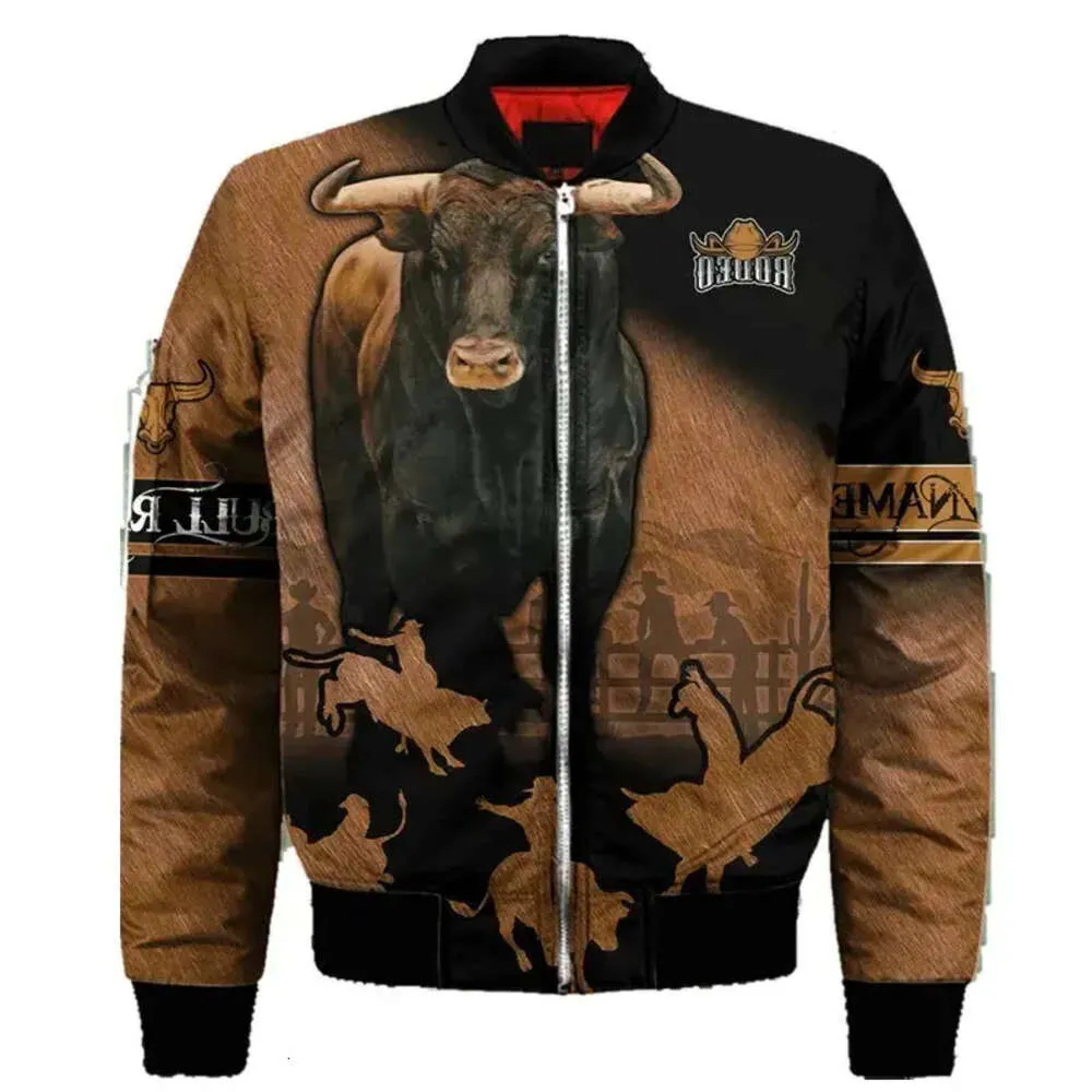 Mode Mäns anpassade namn Bull Riding 3D Printed Winter Zipper Jacket Casual Unisex Harajuku Street Long Sleeve Jacket 614