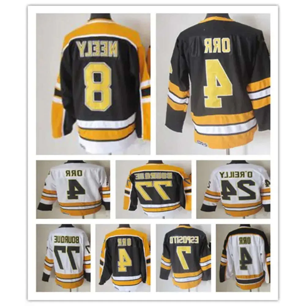 Män Bobby Orr Boston Vintage Hockey Jerseys 7 Phil Esposito 24 Terry O'Reilly 8 Cam Neely 77 Ray Bourque Stitched CCM Retro Uniforms Blac 60