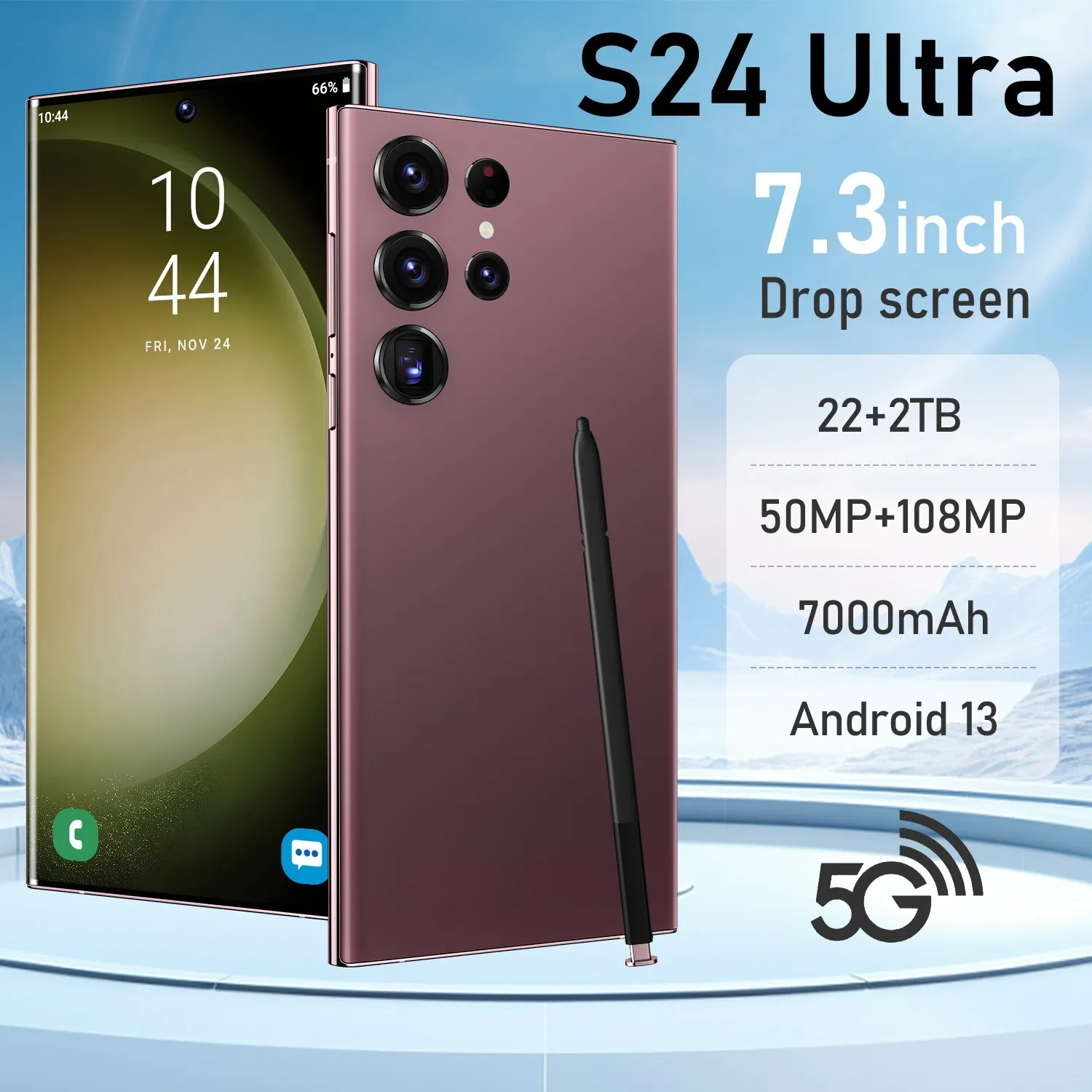 Telefone celular transfronteiriço S24 Ultra Caneta embutida 7.3 Tela grande (3 64) Rede 4G Fabricantes de máquinas inteligentes de comércio exterior enviam em B