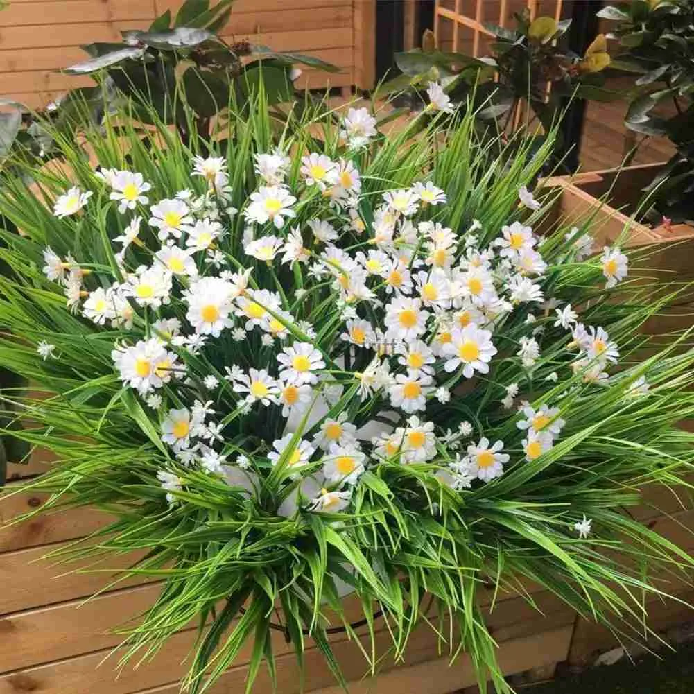 Faux Floral Greenery Artificial Daisy Flowers Fake UV Resistant Shrubs Planter Home Office Garden Yard Window Box Wedding Decoration YQ240125