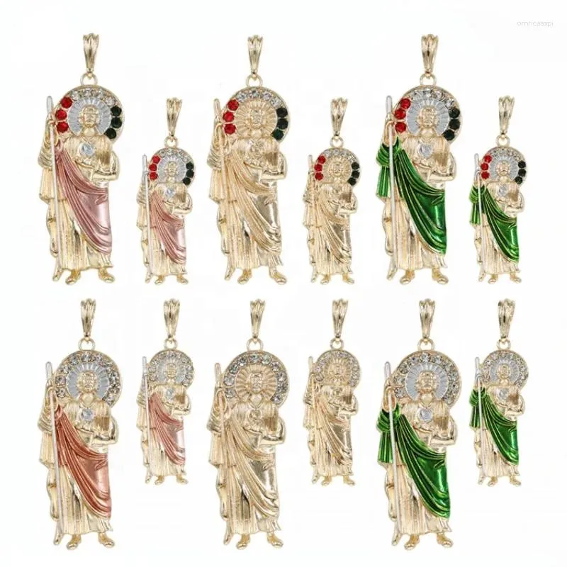 Pendant Necklaces Luck Fashion Product 18k Gold Plated Three Color Green Pink Religious San Judas Tadeo Men's And Women's Necklace