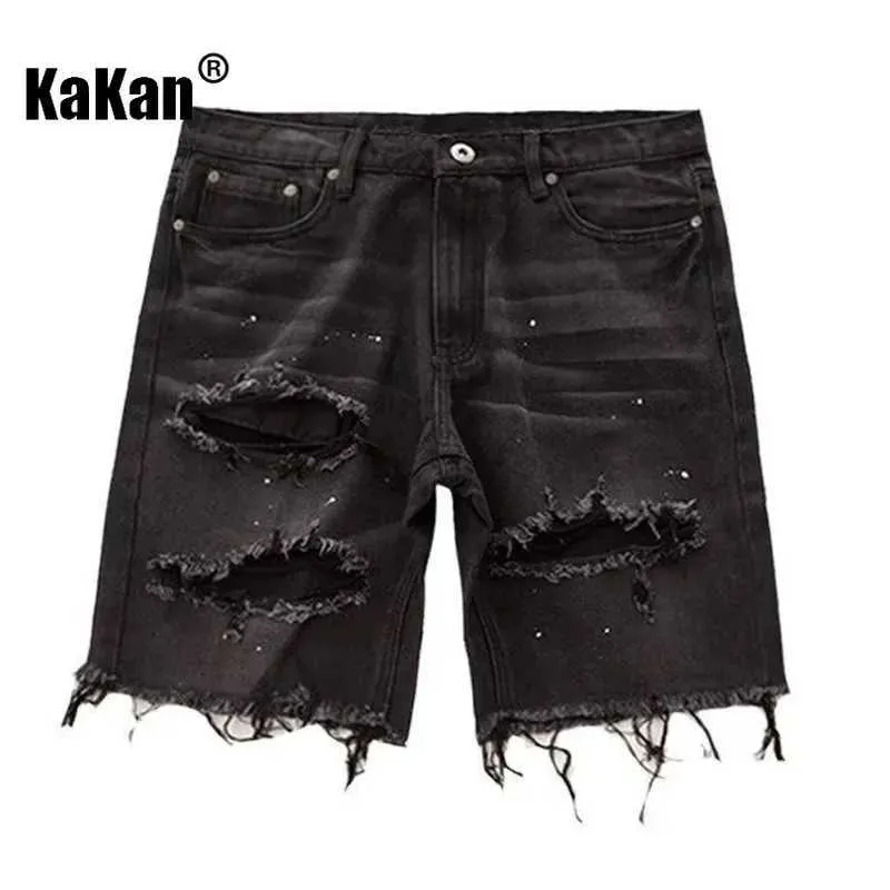 Męskie szorty Kakan - Nowe letnie w trudnej sytuacji dżinsowe szorty dla mężczyzn Koreańska Młodzież Popularna szczupła dopasowanie małych kwartalnych spodni Jeans K58 -DK322 J240124