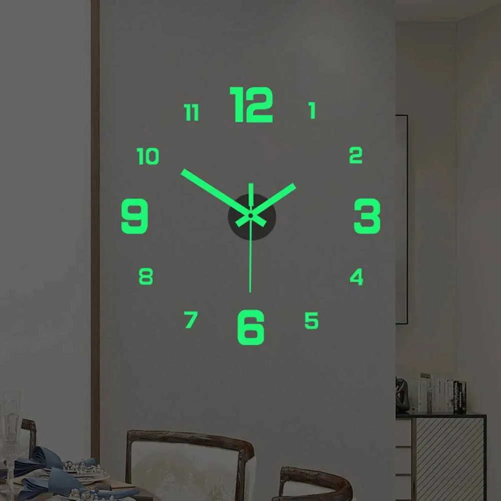 Orologi da parete Orologio da parete Design moderno Digitale Grande Grande 3D Fai da te Decorazioni per la casa Luminoso Luminova Specchio Adesivo Moda Nuovo arrivo