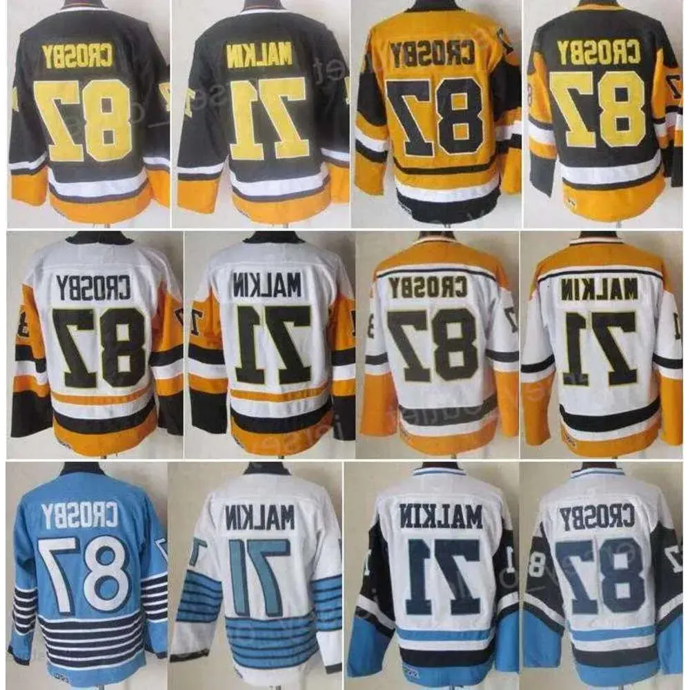Hommes Vintage Classic Hockey 87 Sidney Crosby Retro Jersey 71 Evgeni Malkin CCM Noir Blanc Bleu Jaune Équipe Couleur Broderie Et Couture Pour 68