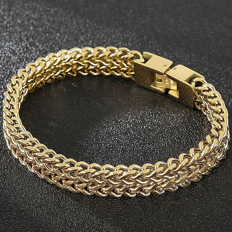 9/10 mm franco link krawężnik łańcucha bransoletka 14k żółte złote męskie na dłoni bransoletki mannen armband akcesorium biżuterii