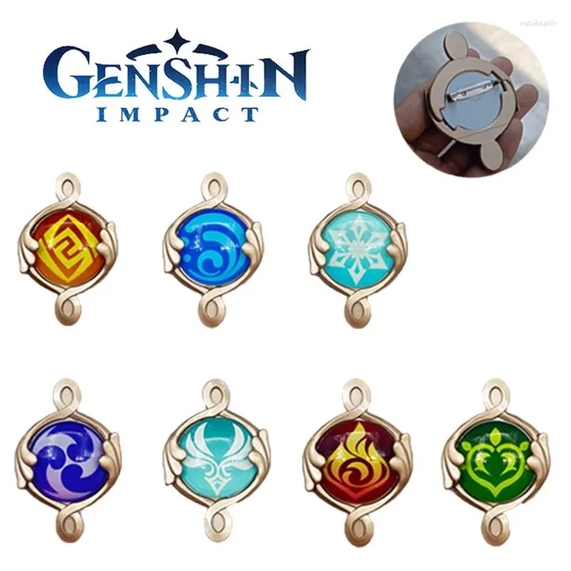 Brooches Game Genshin Impact Cosplay Fontaine Vision Of God Brooch Props Pendant Alloy Lapel Pin Luminous Badge Backpack Accessories Gift