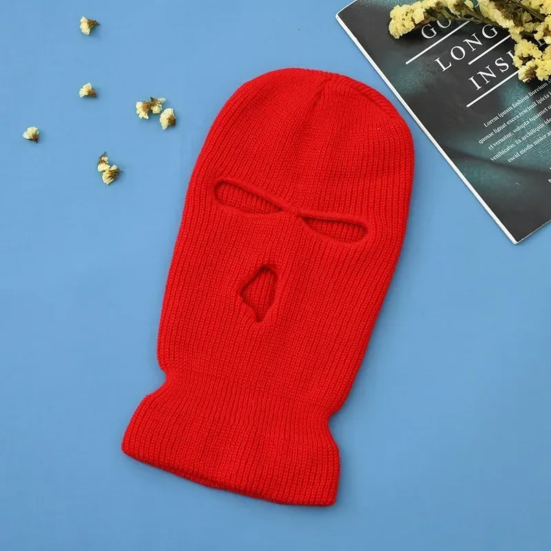 3 Hole Black Knitted Balaclava - One Size - Unisex Winter Face Mask