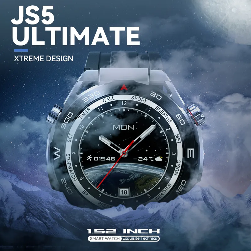 JS5 Ultimate Smartwatch 1,52 tum HD Rund Skärm 3 remmar NFC Betalning Trådlös laddning Relojes Inteligentes JS5 Smart Watch