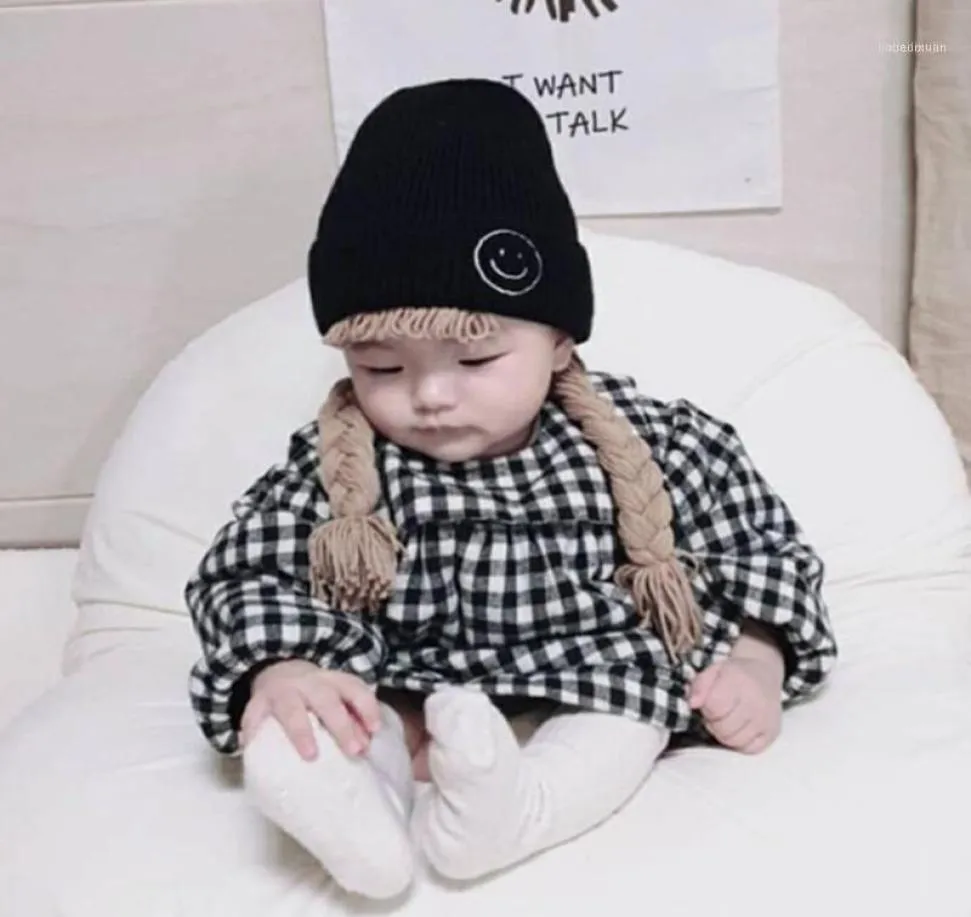 Caps Hats 2021 Children Baby Girl Long Hair Pigtail Braid Wig Hat Cap Skullies Beanies Winter Warm Knitted Earflap Infant Kids16803340