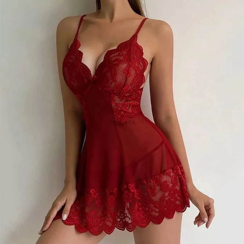 Set sexy Set lingerie sexy Set camicia da notte corta in pizzo Biancheria intima da donna Prospettiva Abito sottile Lolita Costume esotico Indumenti da notte sexy