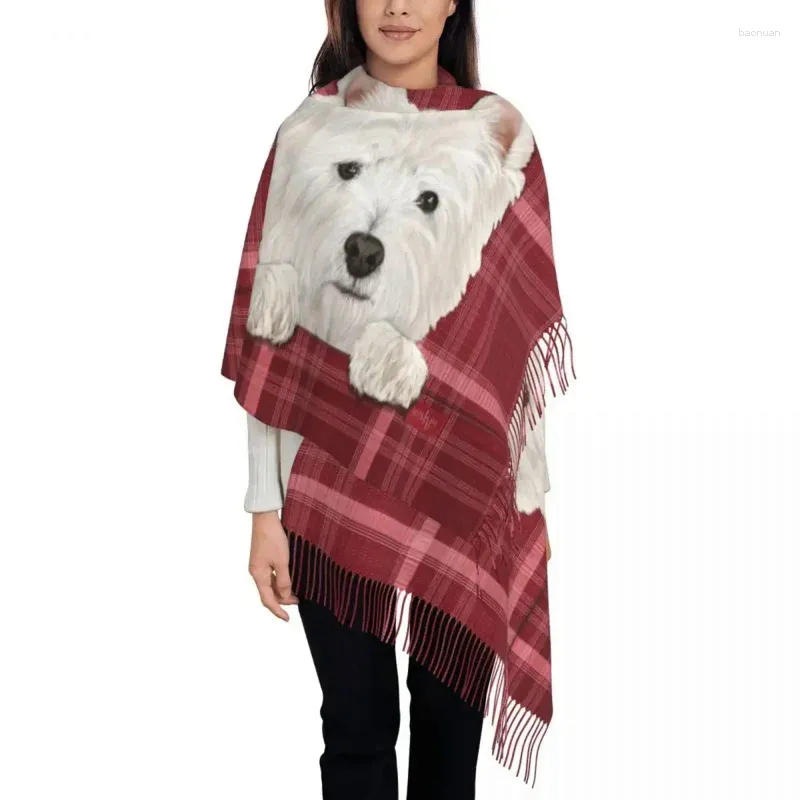 Abbigliamento etnico di lusso West Highland White Terrier Dog Sciarpa con nappa Donna Scialli caldi invernali Avvolge Sciarpe Westie da donna