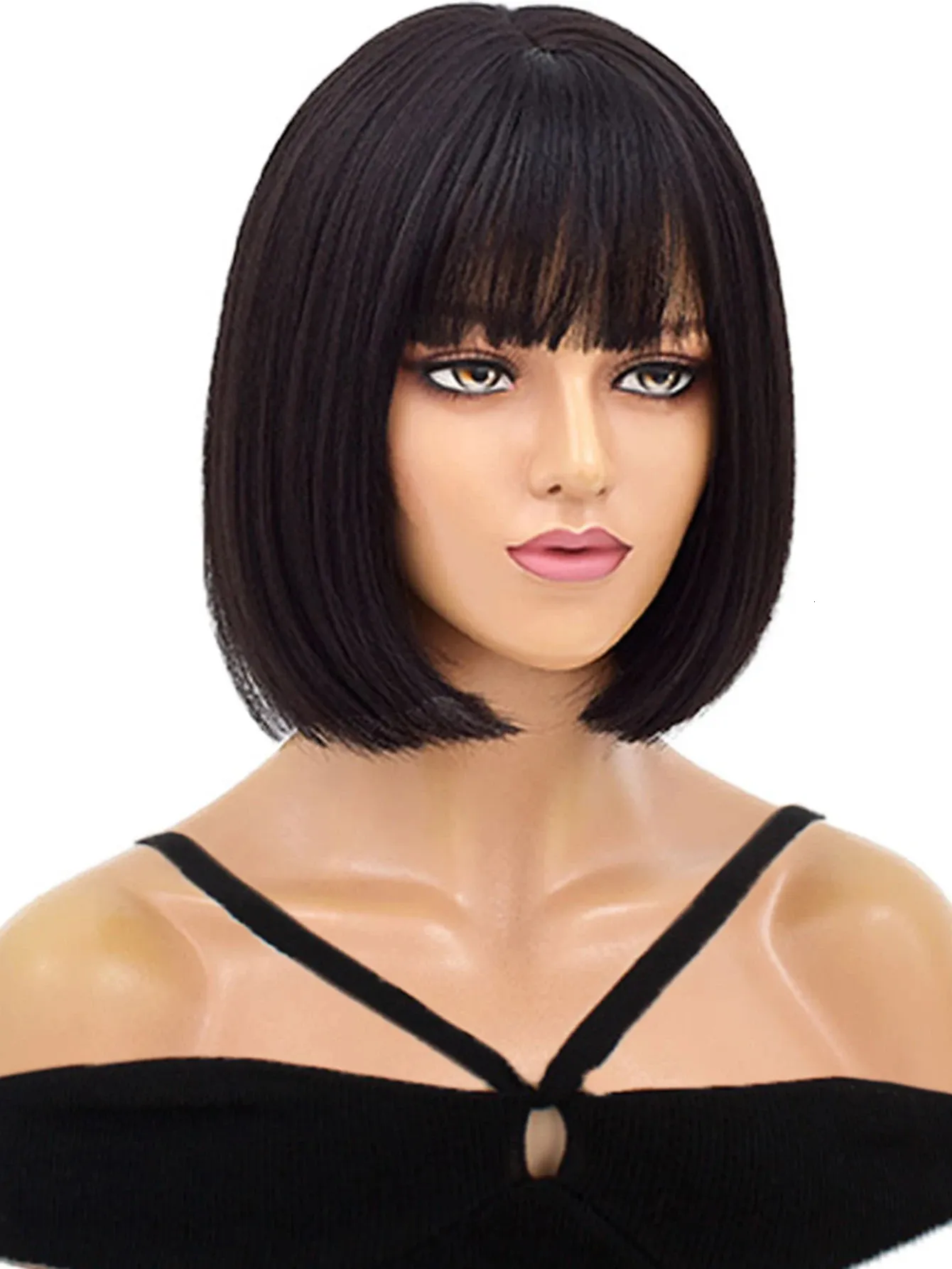 Natural Short Vave Femme des cheveux listes Wig réaliste Daily Party Black 230125