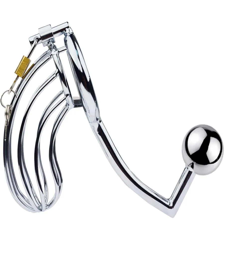 Device With Penis Ring Cock Cage Lock Restraint Anal Hook Butt Plug Prostate Massage Bondage For Men5332562