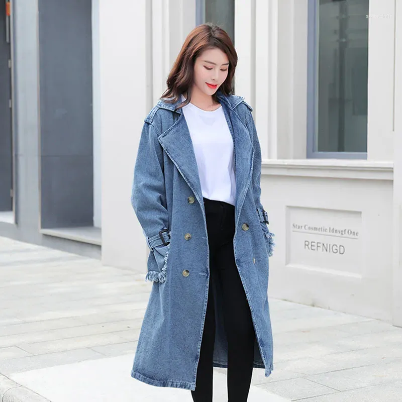 Women's Trench Coats SuperAen Spring And Autumn 2024 Women Oversize Long-sleeved Coat Korean Loose Denim