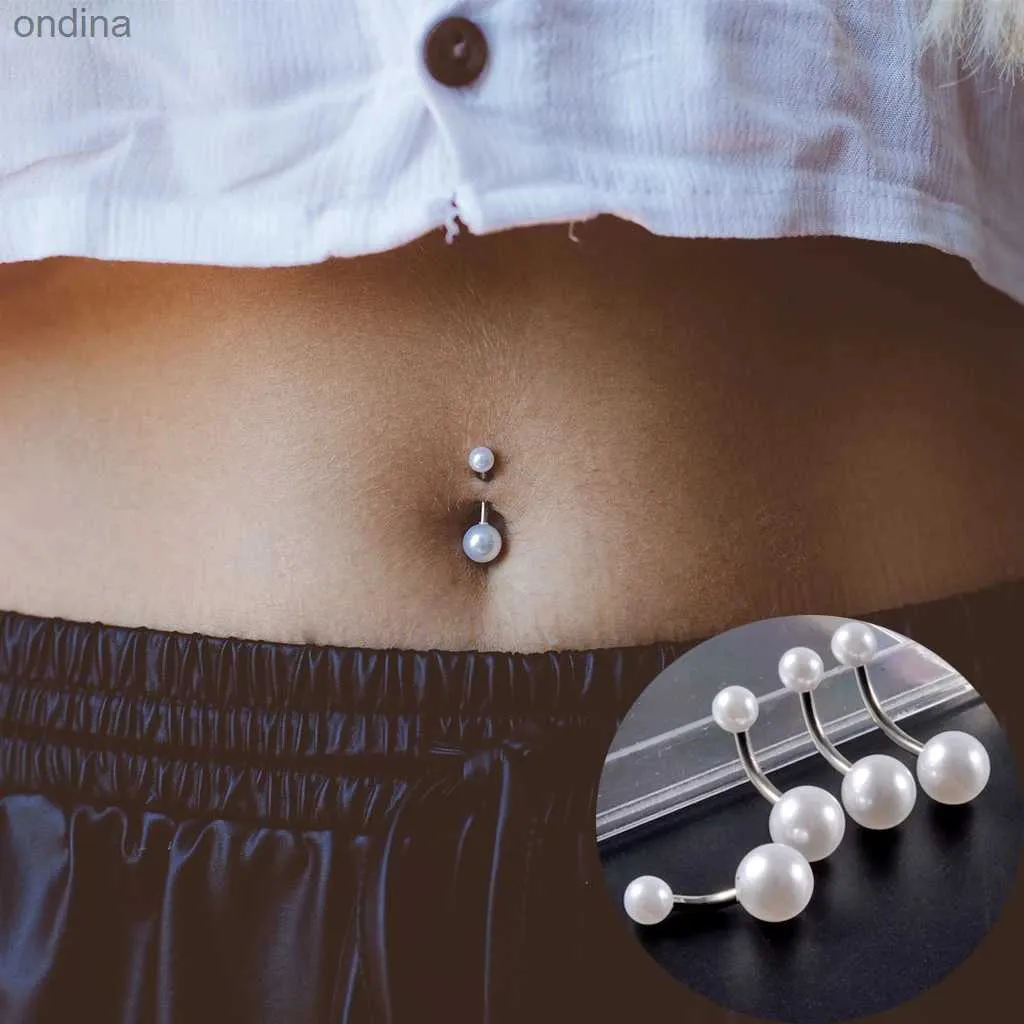 Pierścienie przyciskowe Bell Bell 3/5pcs/10pcs ze stali nierdzewnej Faux Pearl Acryl Pearl Decor Ball Navel Pieć Philly Belly Buint Buinry 14G YQ240125