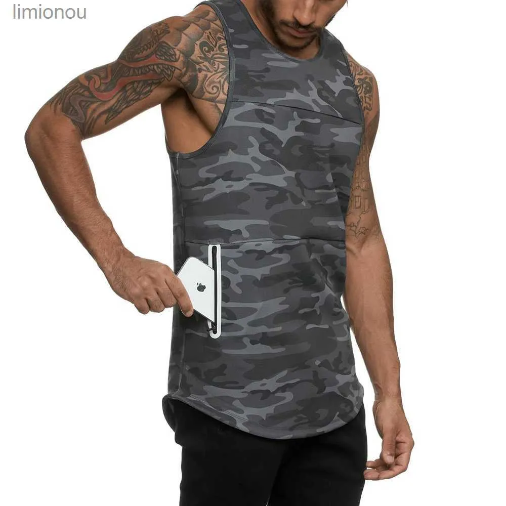 Herrtankstoppar som kör Väst män kamouflage sport topp män gym fitness tank top snabb torr träning klädträning löpning topps malel240124